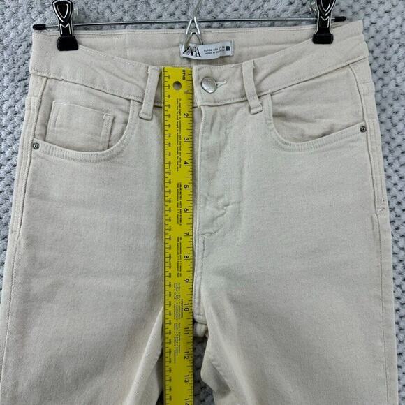 Zara Jeans Women 4 Cream Light Wash High Rise Straight Leg Cropped Denim Stretch - Picture 13 of 15